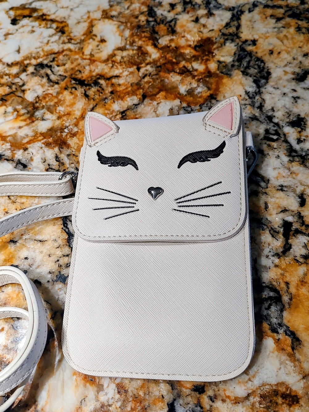 White Cat Face Crossbody Bag with Pink Ear Accents